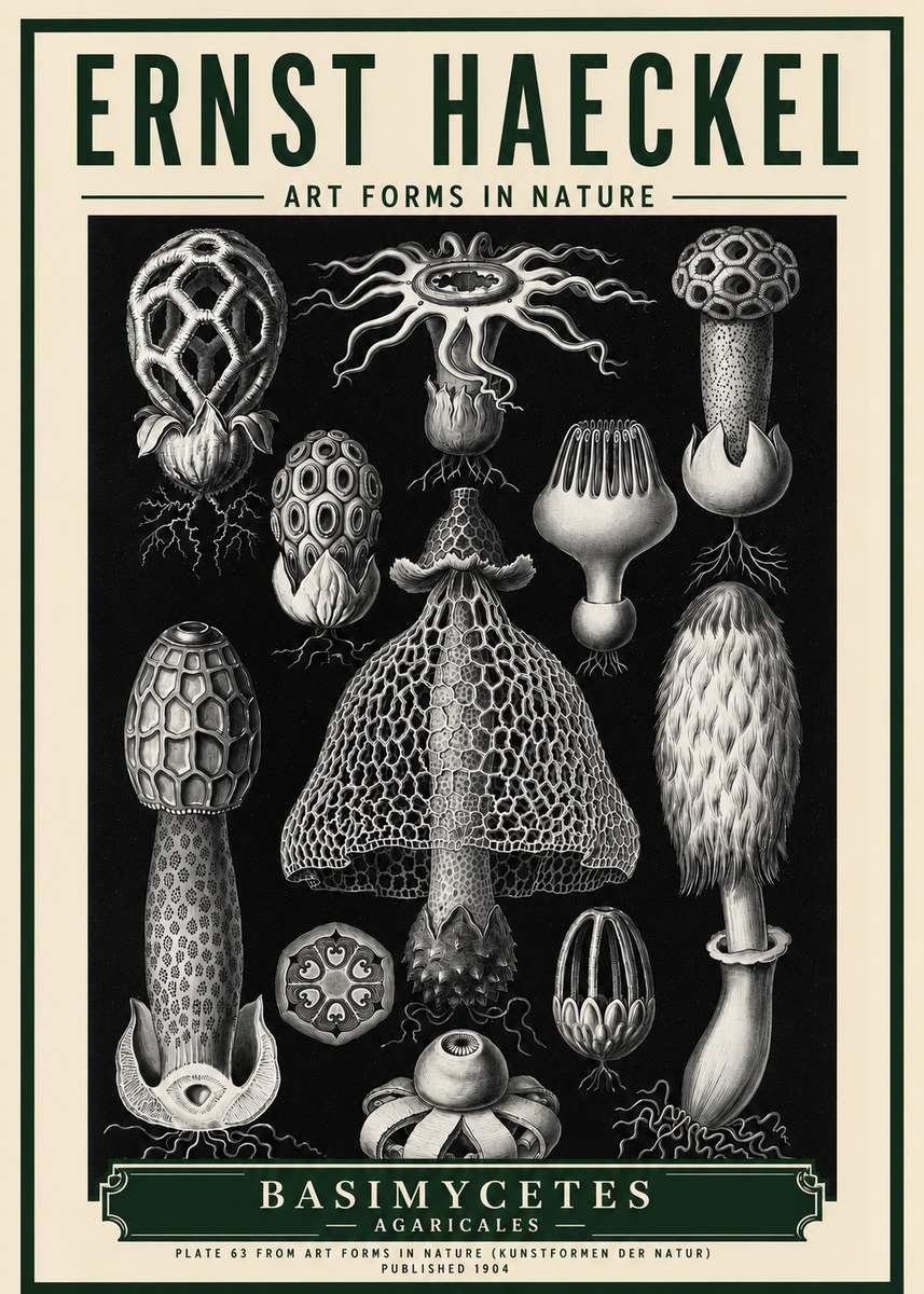 Ernst Haeckel Basimycetes Agaricales No5 - Affiche