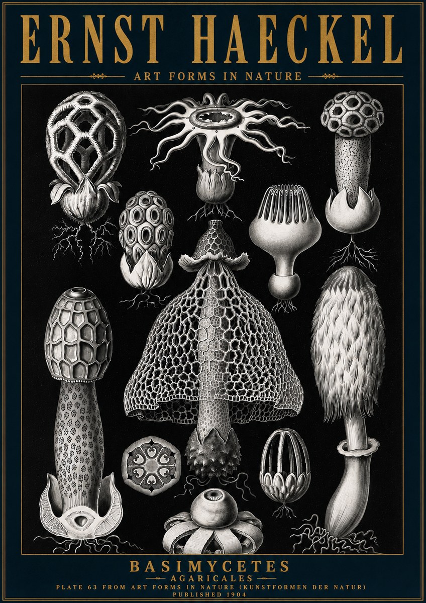 Ernst Haeckel Basimycetes Agaricales No6 - Affiche