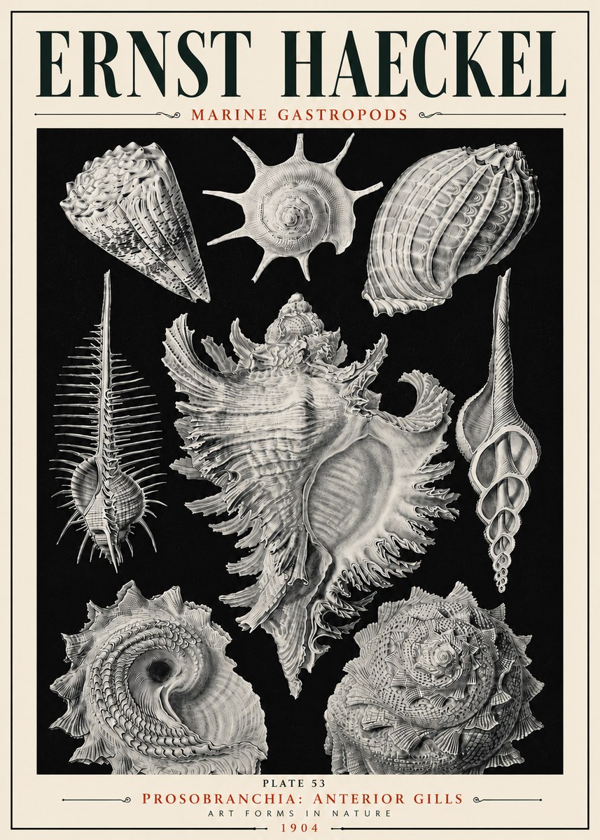 Ernst Haeckel Prosobranchia - Marine Gastropods No6 - Affiche