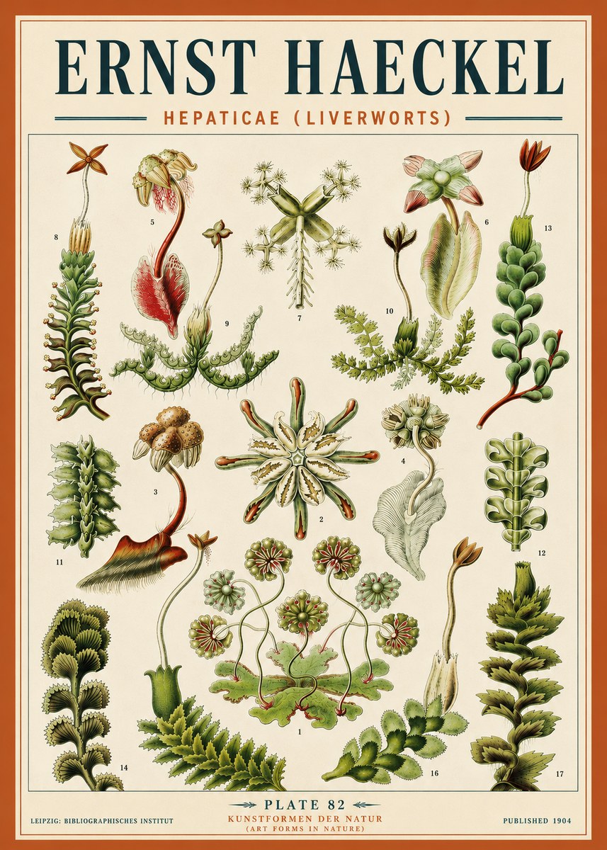 Ernst Haeckel Hepaticae (Liverworts) - Plate 82 No5 - Affiche