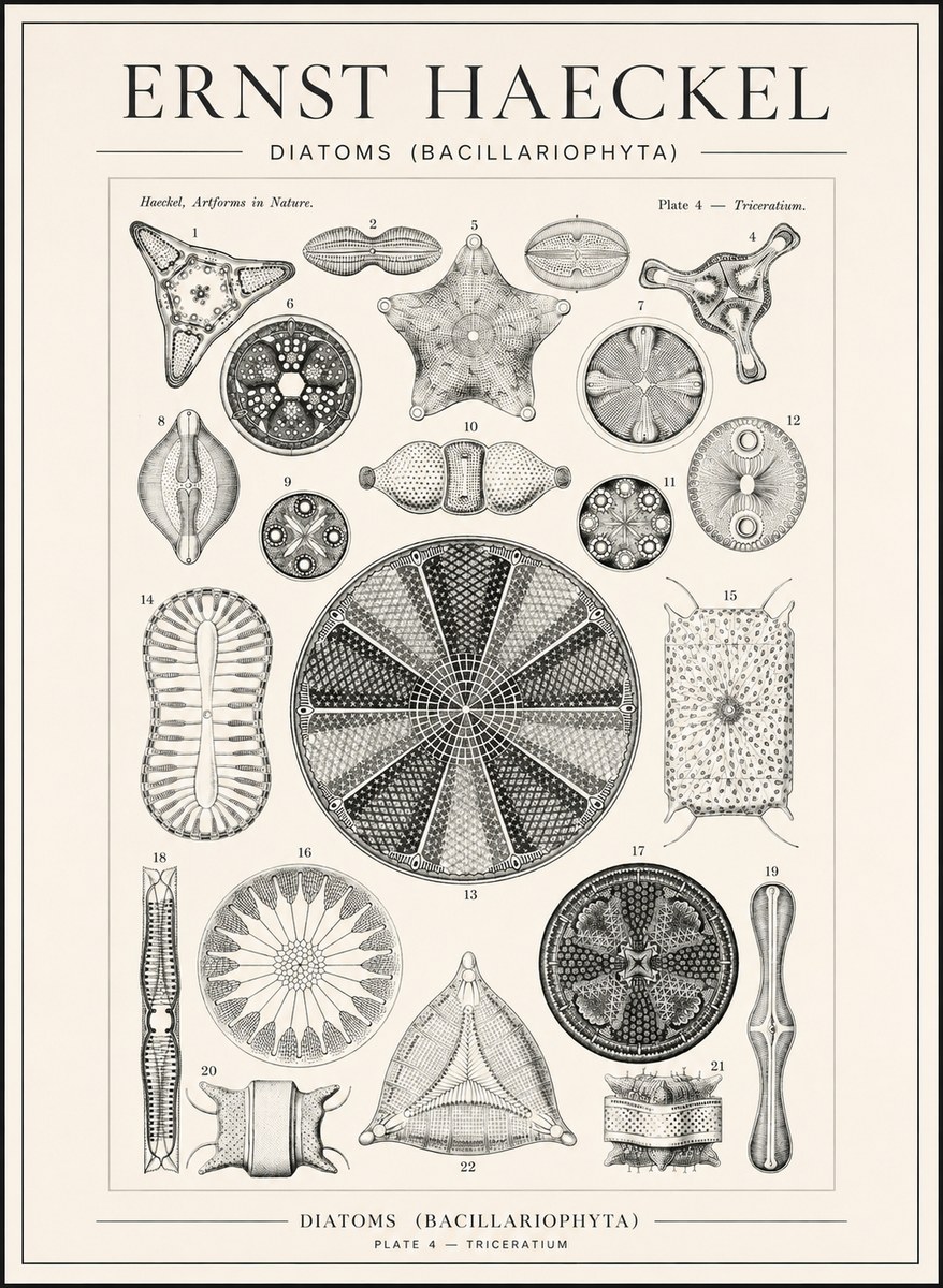 Ernst Haeckel Diatoms (Bacillariophyta) Plate 4 – Triceratium No1 - Affiche