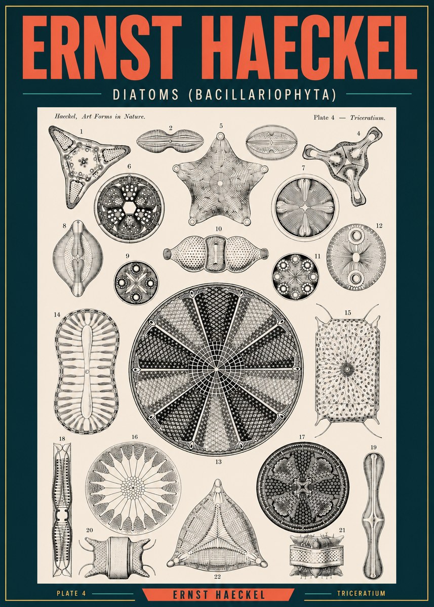 Ernst Haeckel Diatoms (Bacillariophyta) Plate 4 – Triceratium No2 - Affiche