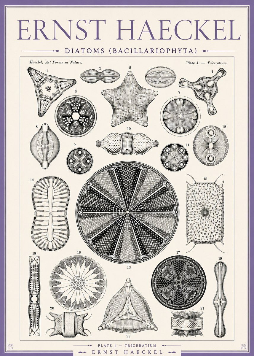 Ernst Haeckel Diatoms (Bacillariophyta) Plate 4 – Triceratium No3 - Affiche