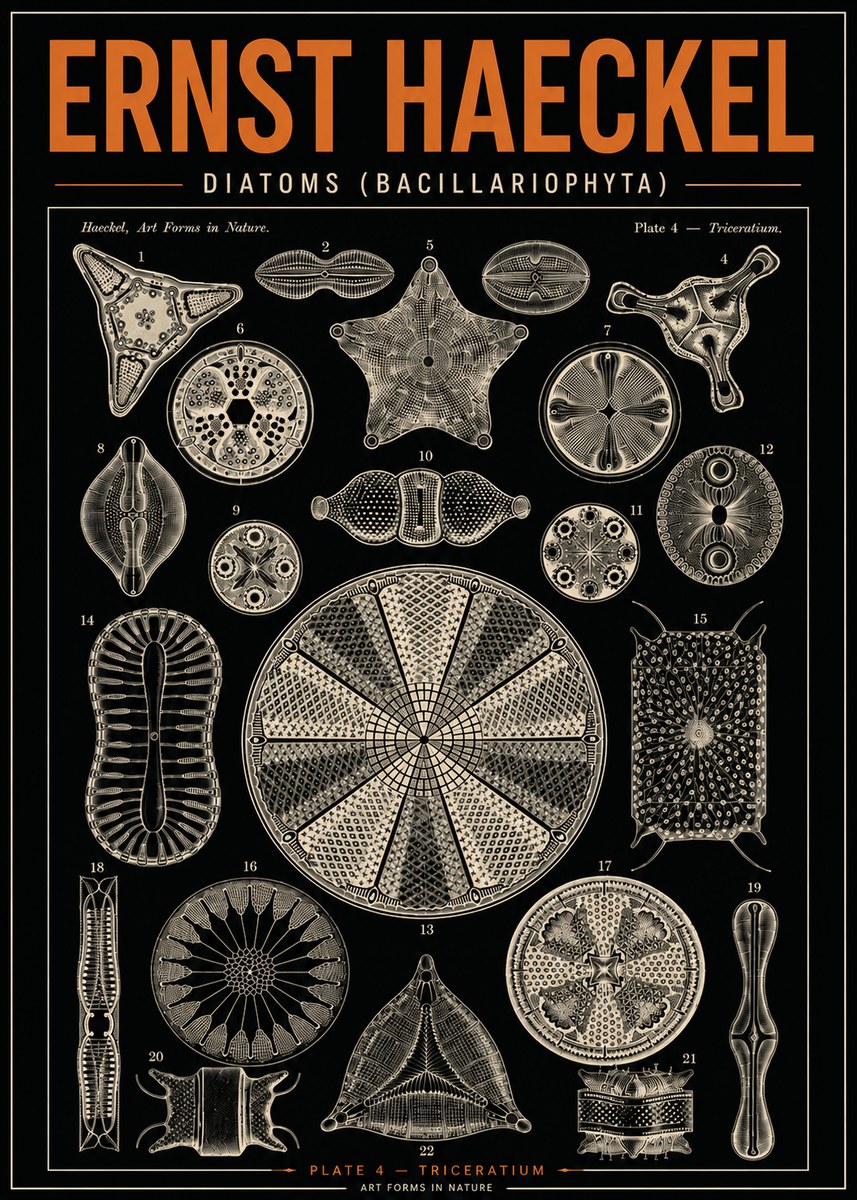 Ernst Haeckel Diatoms (Bacillariophyta) Plate 4 – Triceratium No4 - Affiche