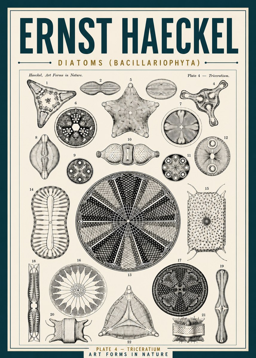 Ernst Haeckel Diatoms (Bacillariophyta) Plate 4 – Triceratium No5 - Affiche