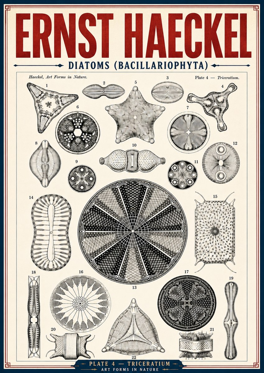 Ernst Haeckel Diatoms (Bacillariophyta) Plate 4 – Triceratium No6 - Affiche