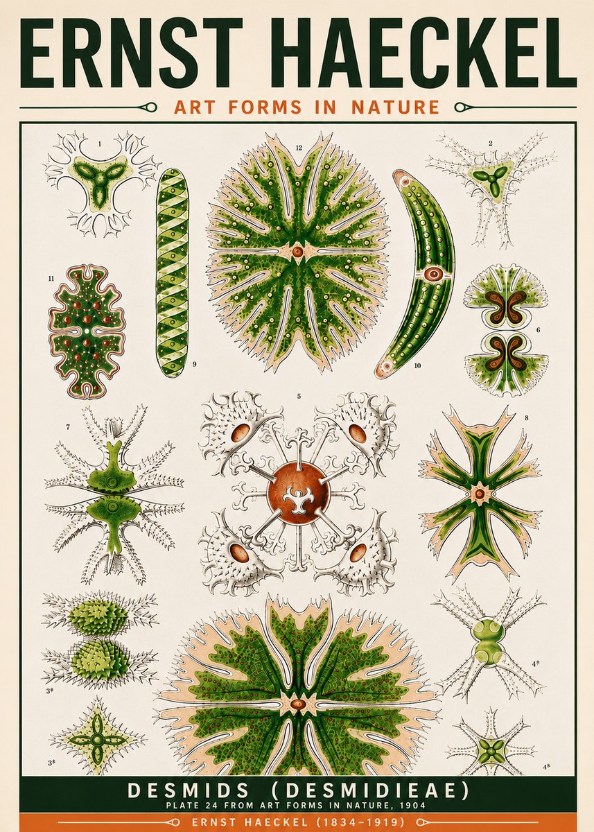 Ernst Haeckel Desmids (Desmidieae) No6 - Affiche
