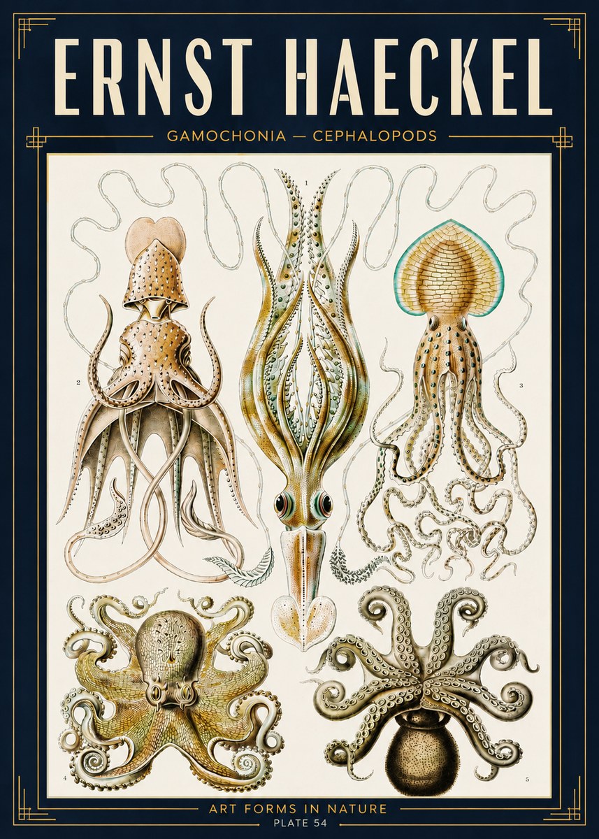 Ernst Haeckel Cephalopods Octopuses and Squid No5 - Affiche