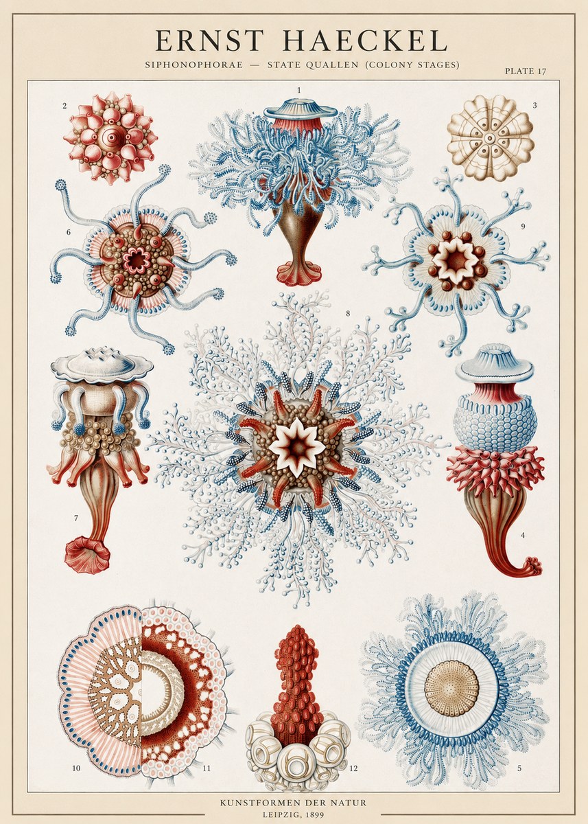 Ernst Haeckel Siphonophorae - State Quallen (Colony Stages) No1 - Affiche