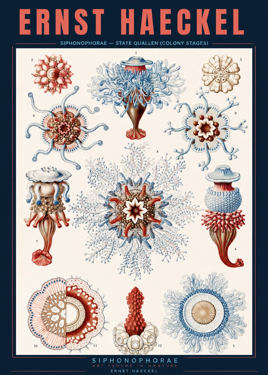 Ernst Haeckel Siphonophorae - State Quallen (Colony Stages) No2 - Affiche