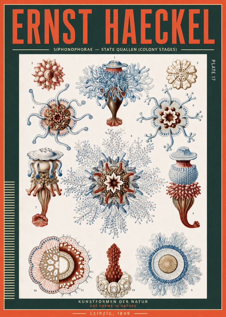 Ernst Haeckel Siphonophorae - State Quallen (Colony Stages) No3 - Affiche