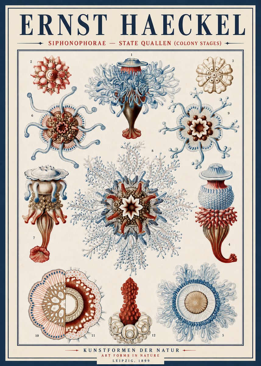 Ernst Haeckel Siphonophorae - State Quallen (Colony Stages) No4 - Affiche