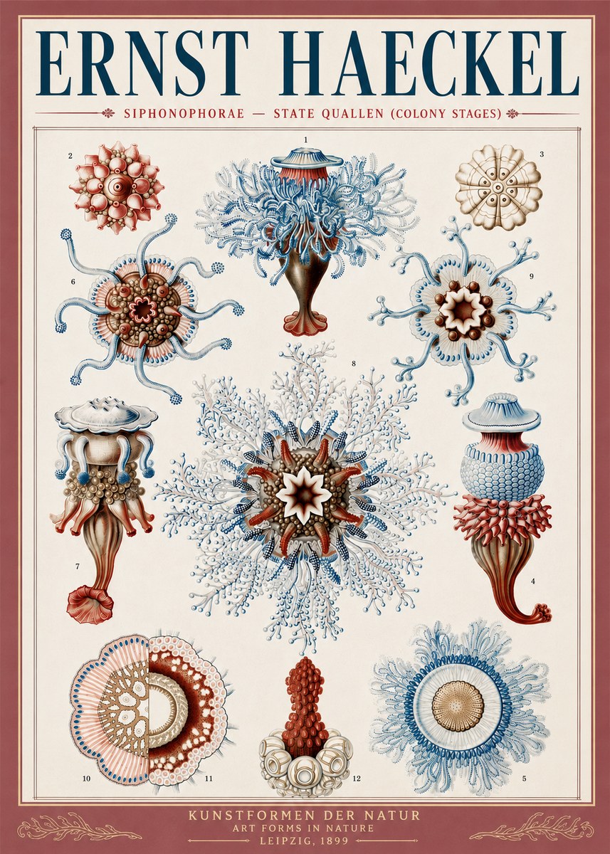 Ernst Haeckel Siphonophorae - State Quallen (Colony Stages) No5 - Affiche