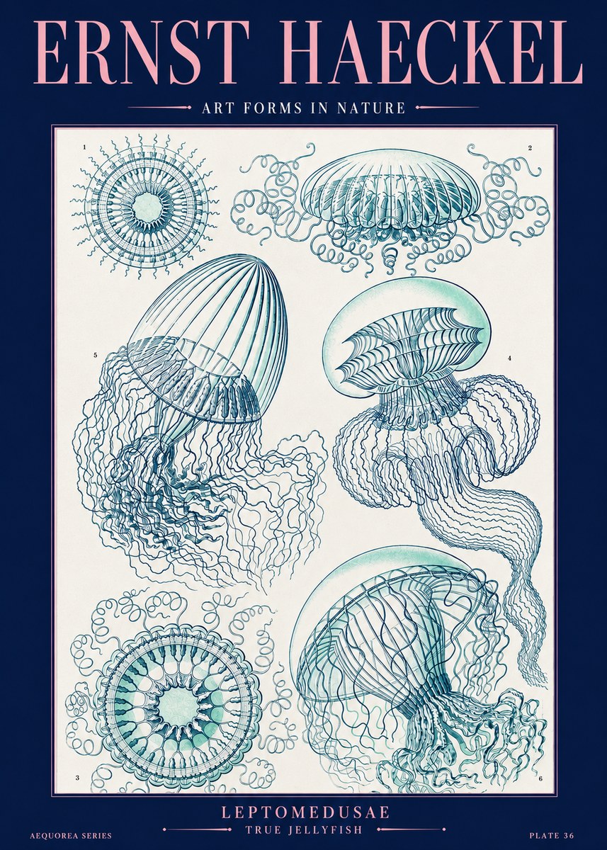 Ernst Haeckel Leptomedusae True Jellyfish No2 - Affiche
