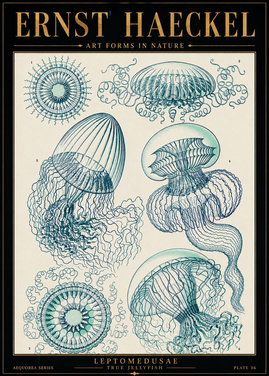 Ernst Haeckel Leptomedusae True Jellyfish No5 - Affiche