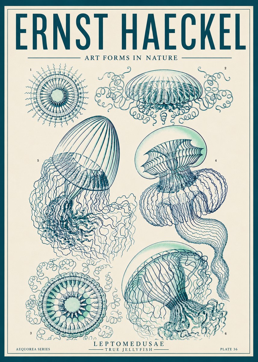 Ernst Haeckel Leptomedusae True Jellyfish No6 - Affiche