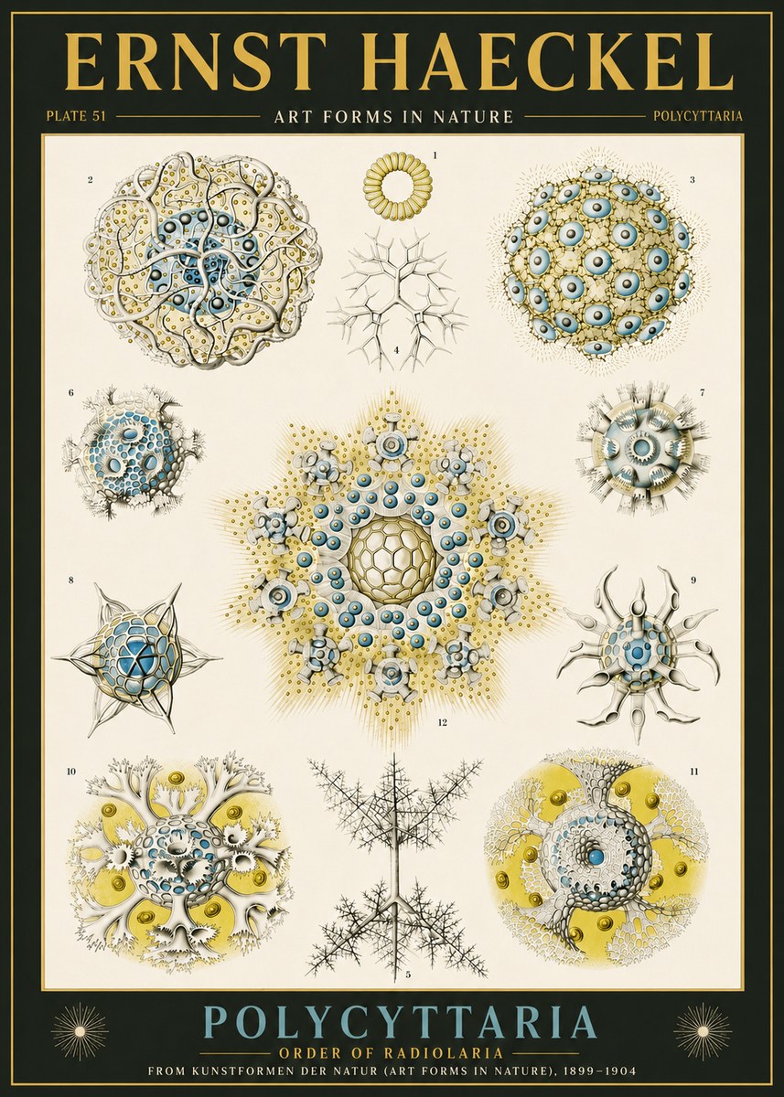 Ernst Haeckel Polycyttaria – Order of Radiolaria No6 - Affiche
