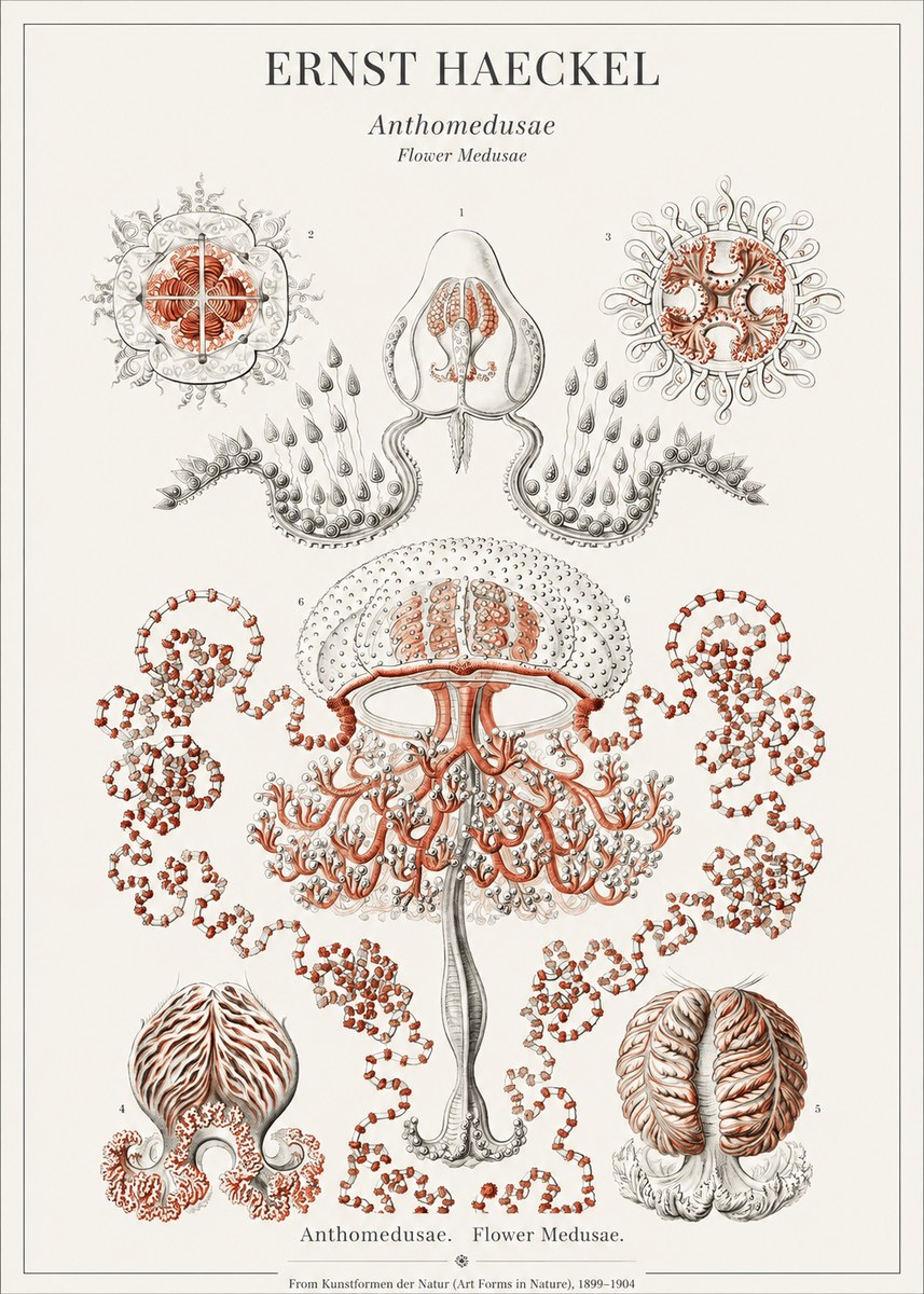 Ernst Haeckel Anthomedusae. Flower Medusae. No1 - Affiche