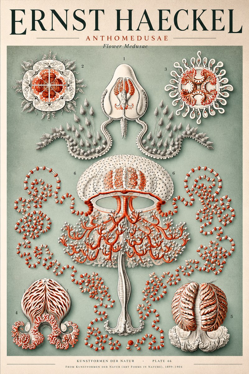 Ernst Haeckel Anthomedusae. Flower Medusae. No4 - Affiche