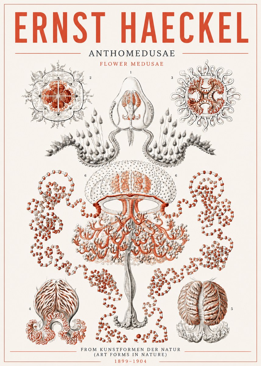 Ernst Haeckel Anthomedusae. Flower Medusae. No5 - Affiche
