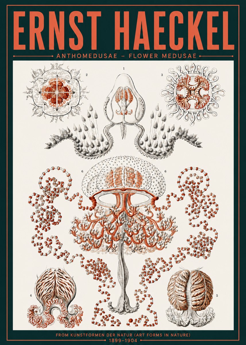 Ernst Haeckel Anthomedusae. Flower Medusae. No6 - Affiche