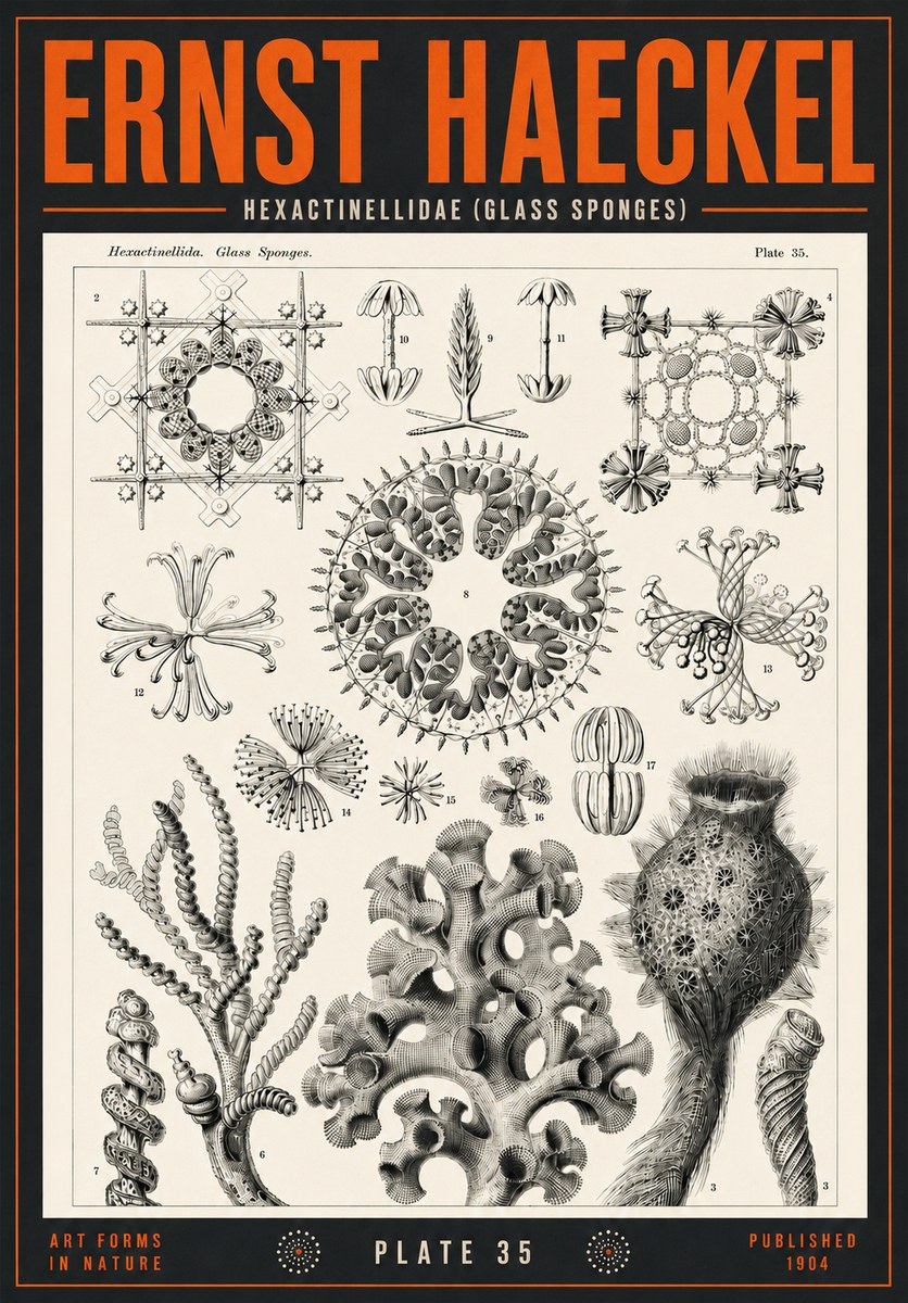 Ernst Haeckel Hexactinellida. Glass Sponges. No4 - Affiche