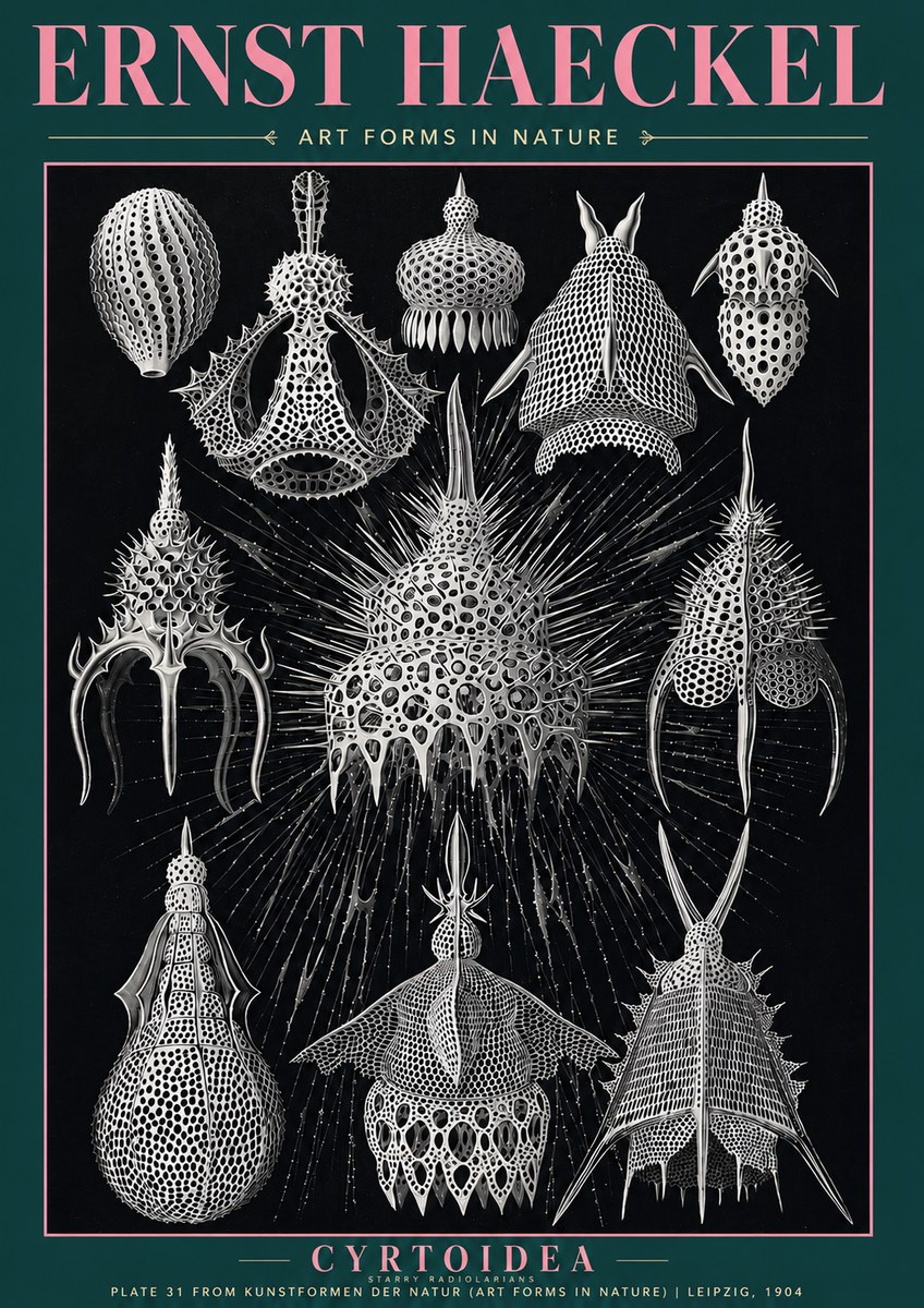 Ernst Haeckel Cyrtoidea - Starry Radiolarians No3 - Affiche