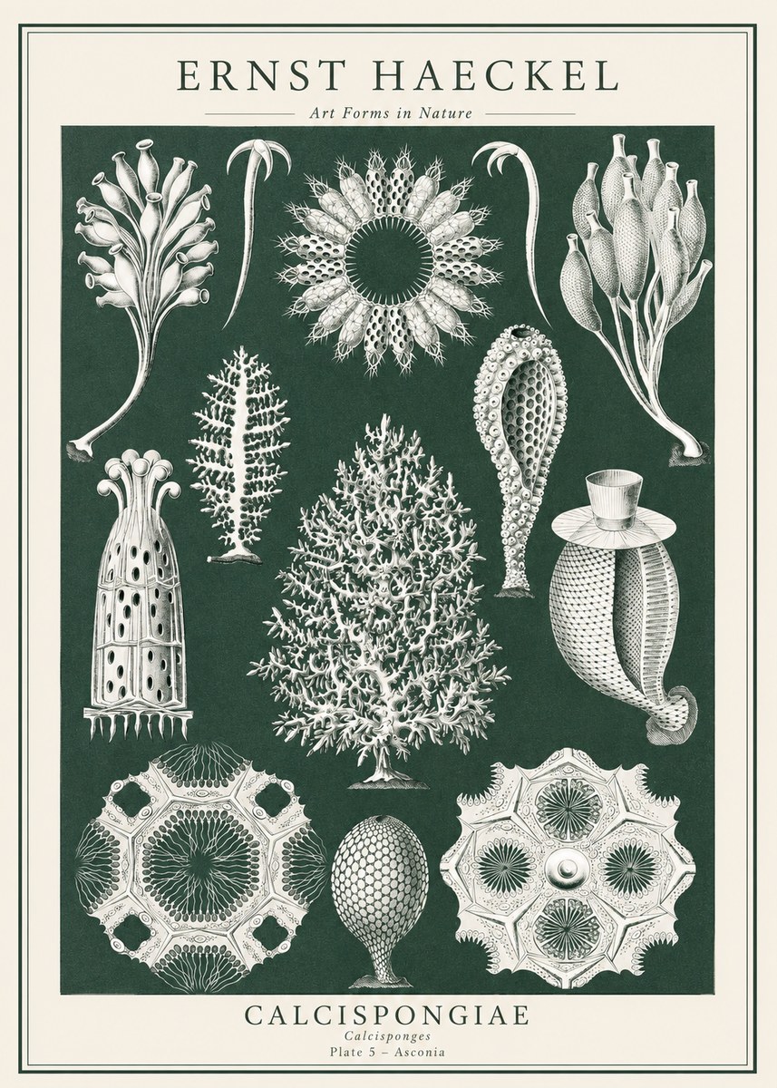 Ernst Haeckel Calcispongiae - Calcisponiges - Plate 5 - Asconia No1 - Affiche