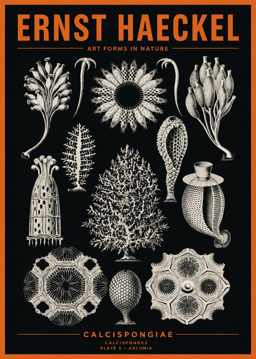 Ernst Haeckel Calcispongiae - Calcisponiges - Plate 5 - Asconia No2 - Affiche