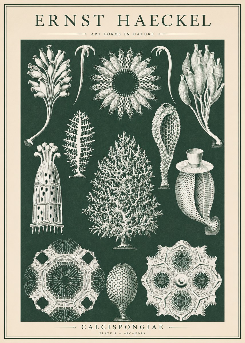 Ernst Haeckel Calcispongiae - Calcisponiges - Plate 5 - Asconia No6 - Affiche
