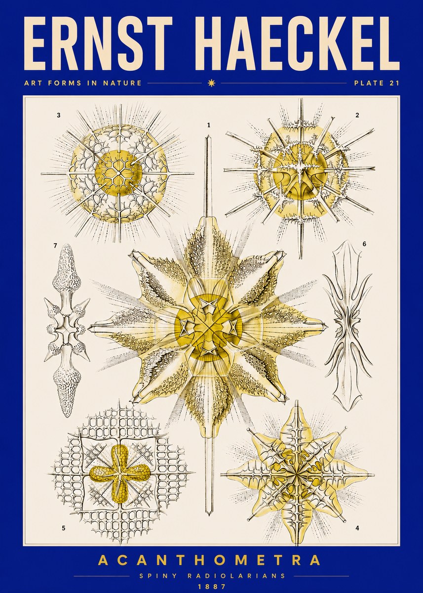 Ernst Haeckel Acanthometra - Star Radiolarians No5 - Affiche
