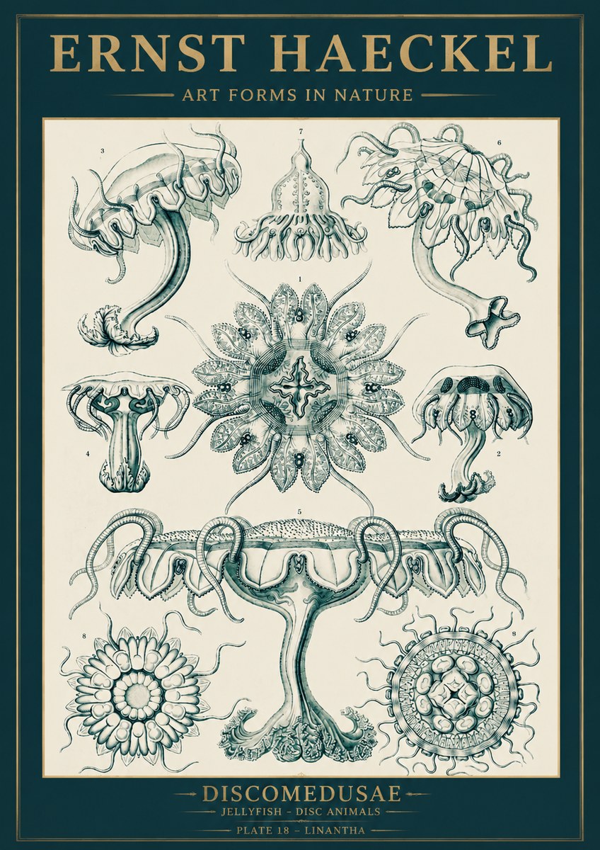 Ernst Haeckel Discomedusae. Jellyfishes. No5 - Affiche