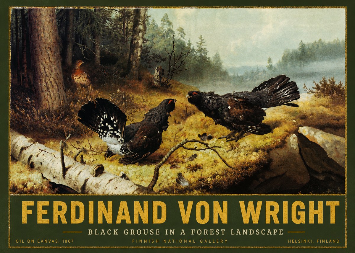 Ferdinand von Wright Black Grouse in a Forest Landscape No2 - Affiche