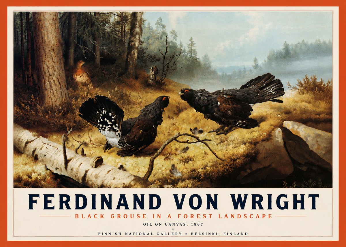 Ferdinand von Wright Black Grouse in a Forest Landscape No4 - Affiche