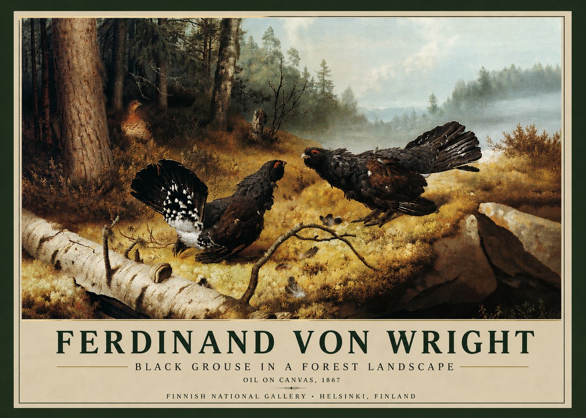 Ferdinand von Wright Black Grouse in a Forest Landscape No5 - Affiche
