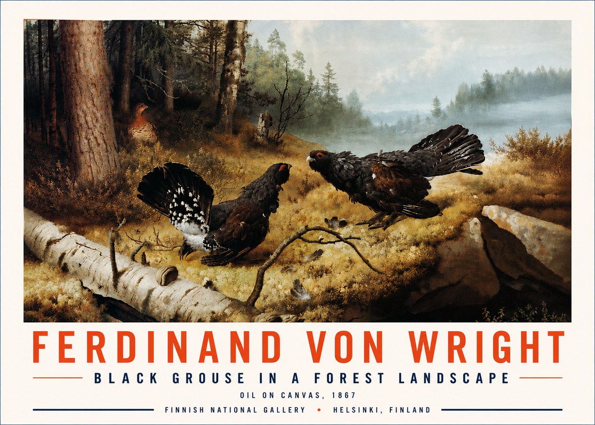 Ferdinand von Wright Black Grouse in a Forest Landscape No6 - Affiche