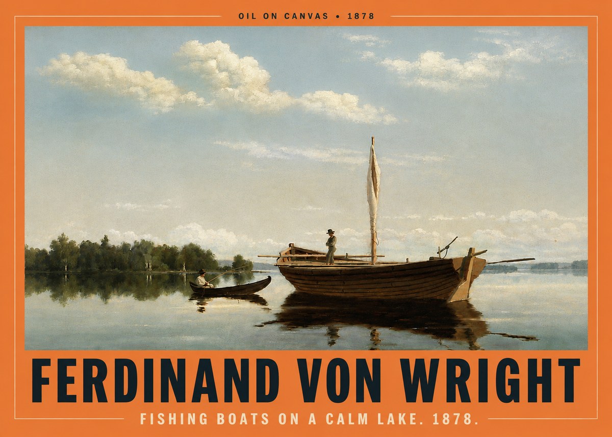 Ferdinand von Wright Fishing Boats on a Calm Lake. 1878. No4 - Affiche