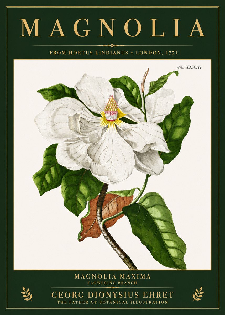 Georg Dionysius Ehret Magnolia Maxima - Flowering Branch No3 - Affiche