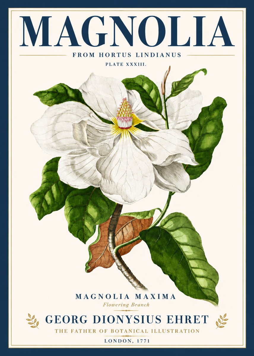 Georg Dionysius Ehret Magnolia Maxima - Flowering Branch No6 - Affiche