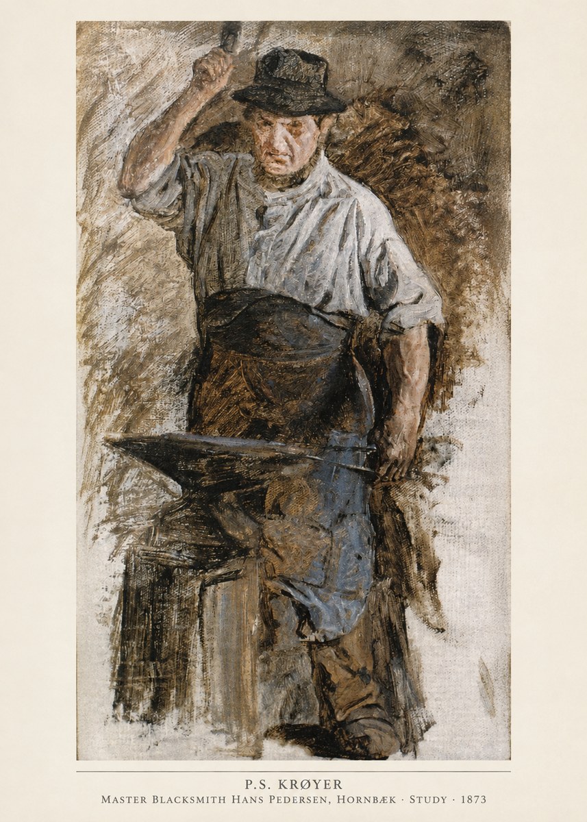 P.S. Krøyer Master Blacksmith Hans Pedersen, Hornbaek · Study · 1873 No6 - Affiche