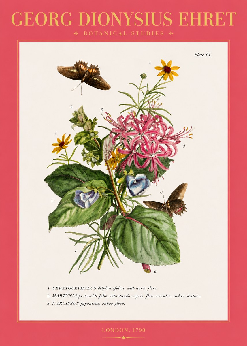 Georg Dionysius Ehret Botanical Studies - Plate Ix No2 - Affiche