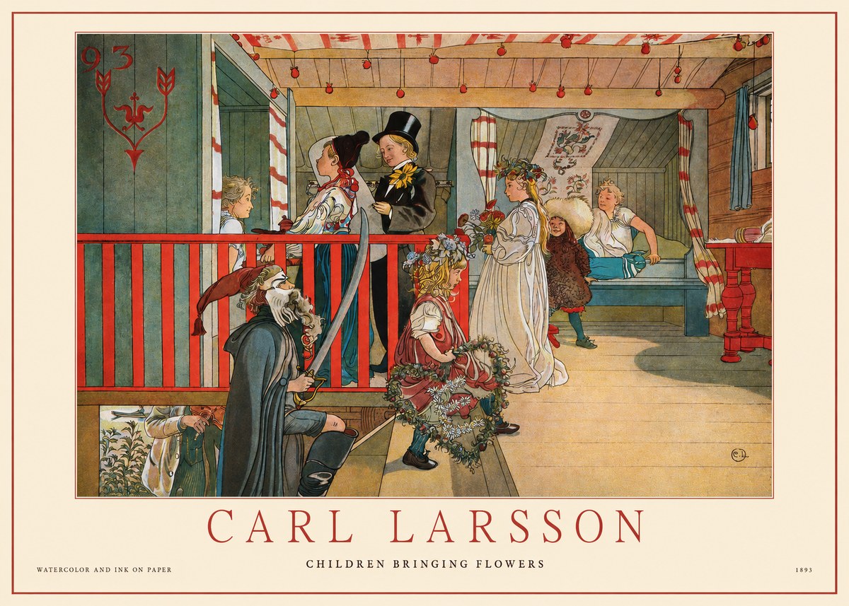 Carl Larsson Children Bringing Flowers No1 - Affiche