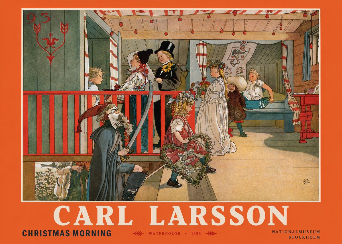 Carl Larsson Children Bringing Flowers No4 - Affiche