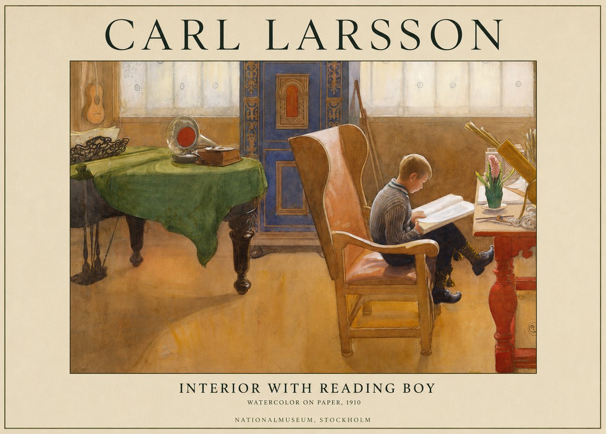 Carl Larsson Interior with Reading Boy No1 - Affiche