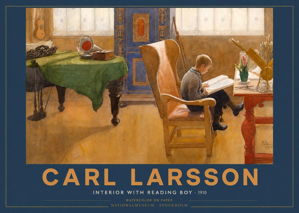 Carl Larsson Interior with Reading Boy No2 - Affiche
