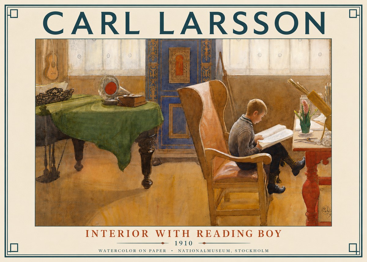Carl Larsson Interior with Reading Boy No4 - Affiche