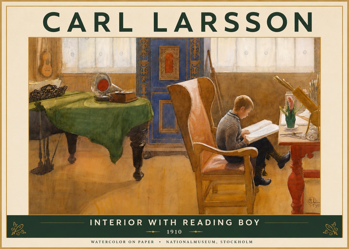 Carl Larsson Interior with Reading Boy No6 - Affiche