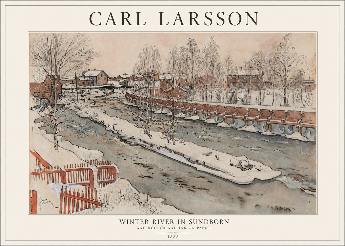 Carl Larsson Winter River in Sundborn No1 - Affiche