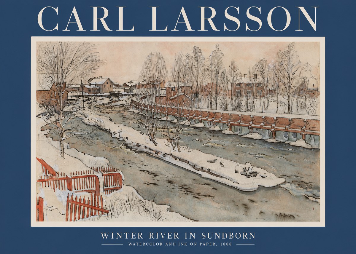 Carl Larsson Winter River in Sundborn No2 - Affiche