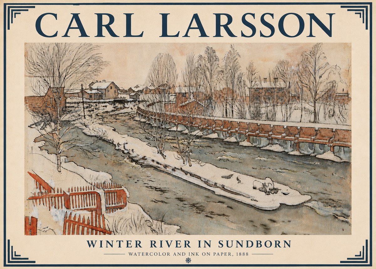 Carl Larsson Winter River in Sundborn No6 - Affiche